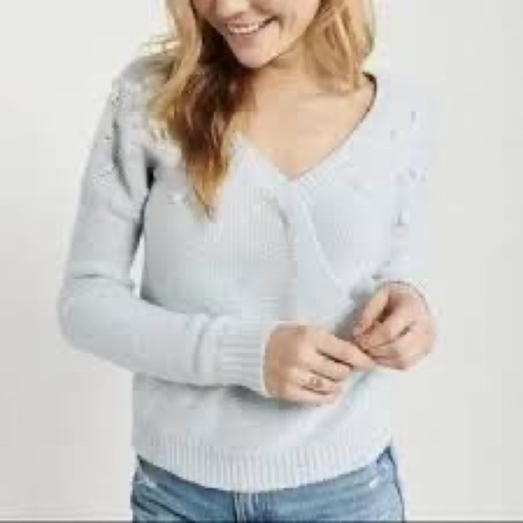 Abercrombie & Fitch Sweaters - Abercrombie & Fitch Women’s Powder Blue V-Neck Faux Wrap Sweater Size Medium